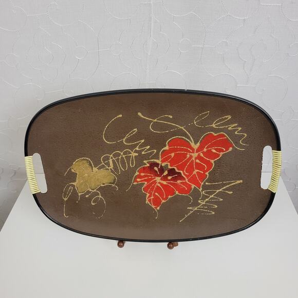 Vintage Tilso Japan Kitchen Service Tray Brown Hand Painted Autumn Fall Leaves - Picture 6 of 8